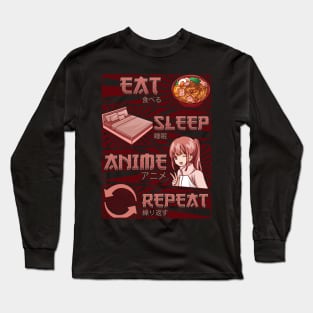 Funny Anime Obsessed Girl Eat Sleep Anime Repeat Long Sleeve T-Shirt